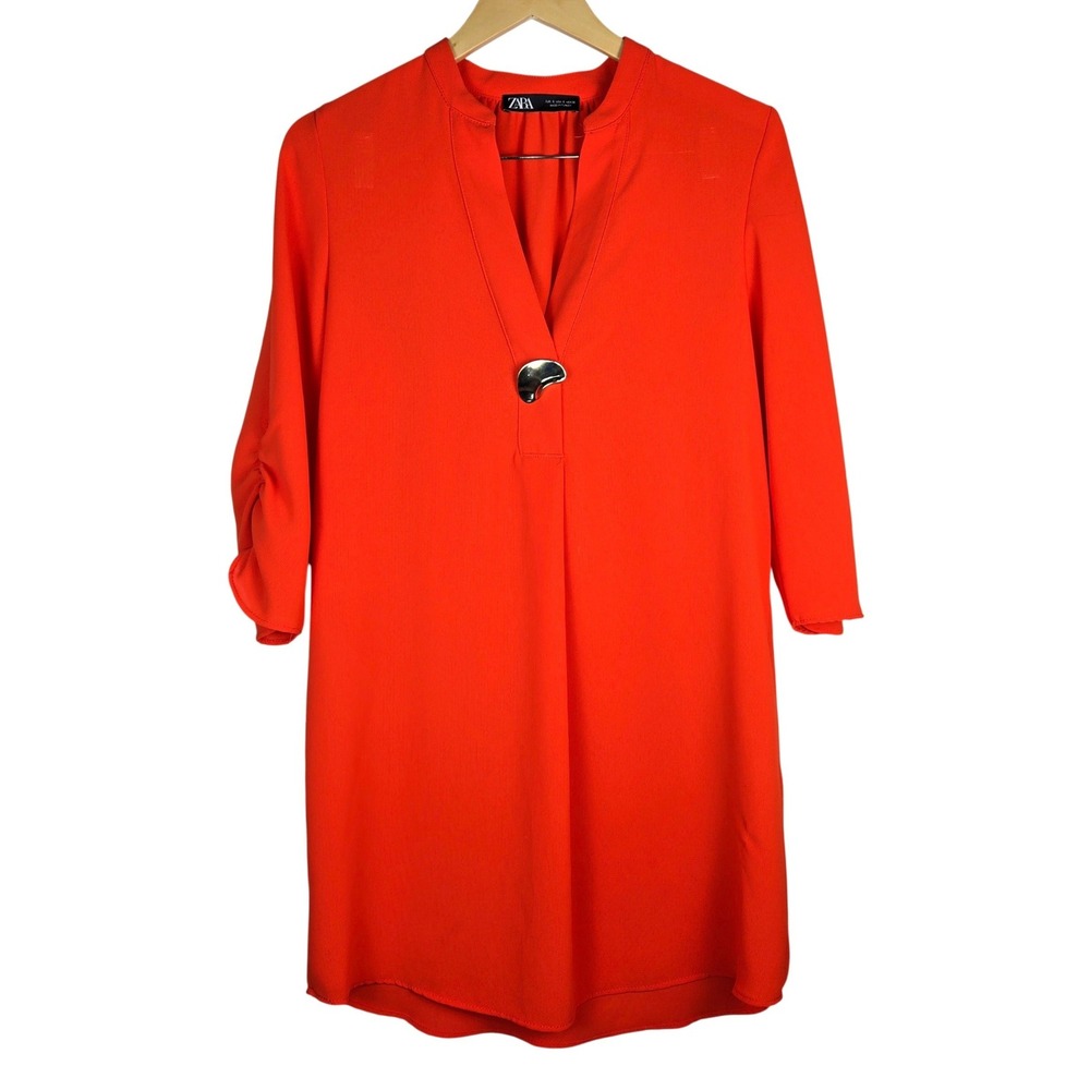 Zara Womens V-Neck Tunic Dress with Metallic Detail Size S 9878/054/649/S
